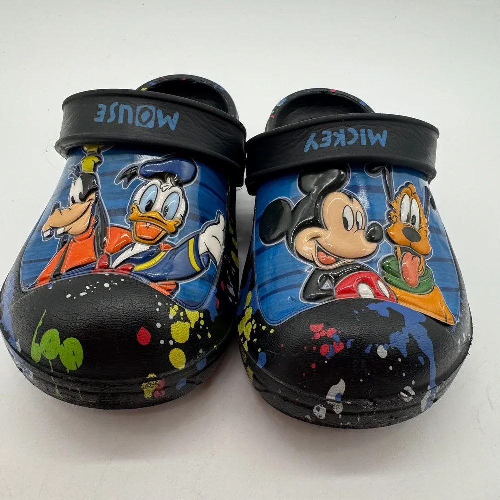 Disney Mickey Mouse Donald Goofy Pluto Clogs Shoes Black Toddler Size 9-10